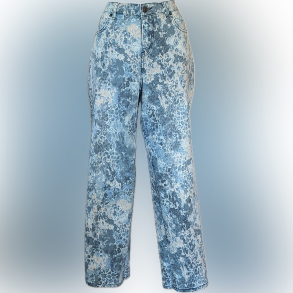 LOGO by Lori Goldstein Blue Patterned Flare Jeans